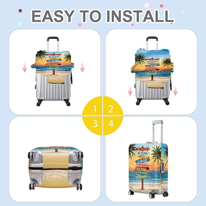 ANNA QUEEN Beach Quote Luggage Cover, Inspirational Summer Travel Suitcase Protector for 32-34 Inch Bags
