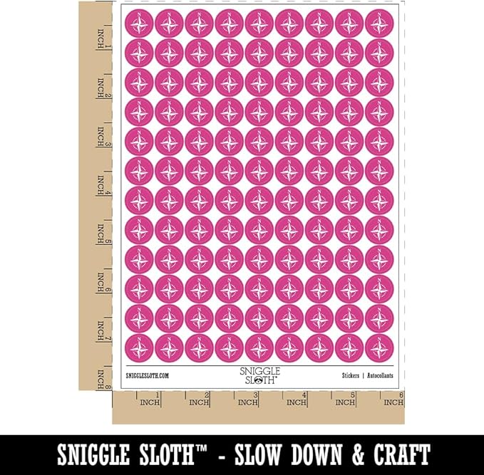 Compass Rose Nautical Star Navigation Map 200+ Round Stickers - Gloss Finish - 0.50" Size - Hot Pink