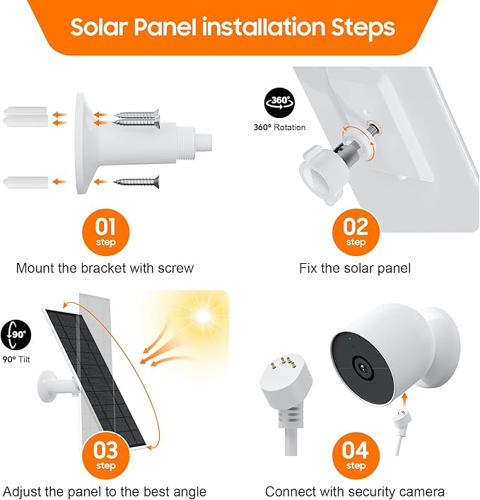 Solar Panel for Google Nest Camera, 2Pack Upgraded Solar Power Charger for Google Nest Cam Indoor & Outdoor(Battery Version), Flexible Solar Panels with IP65 Waterproof 13.1Ft Charging Cable