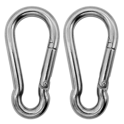 304 Stainless Steel Carabiners -4.7 inch Heavy Duty, Durable & Rust-Free Clips for Gym, Swing, Dog Leashes, Hammocks, Keychains, and More(304,M11,Pack of 2)