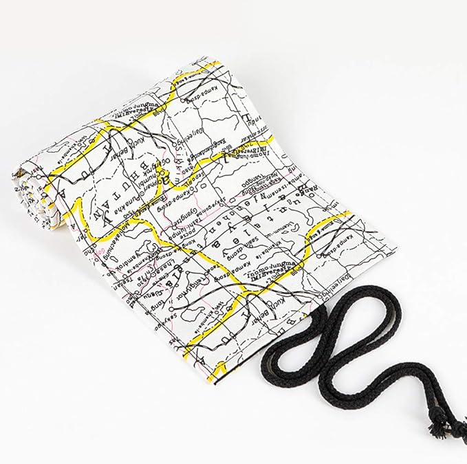 Funny live 24/36/48/72 Slots Colored Pencil Wrap Roll up Pen Holder Case Drawing Coloring Pencil Roll Organizer Stationery Case for Student Artist Traveler (Map, 48 Slots)