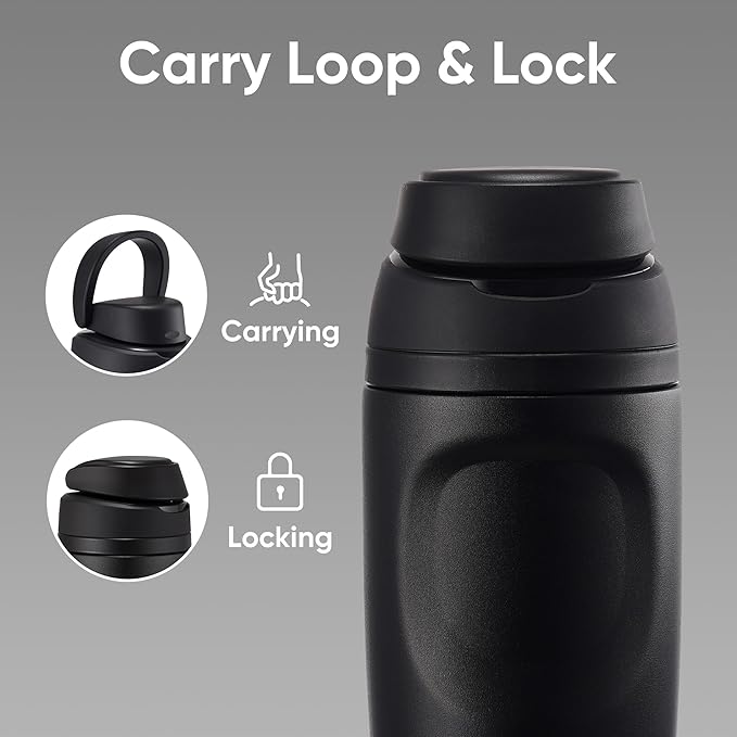 Fijinhom 16 oz Insulated Water Bottle,Stainless Steel Sports Water Bottle with Straw, Double Wall Vacuum Leak Proof, Cold for 24 Hours, BPA Free for Travel, Sport, Outdoor, Black