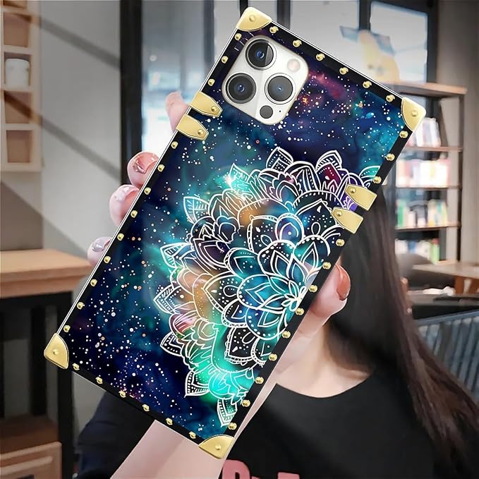 Compatible with iPhone 12 Case, Starry Sky Colourful Mandala Luxury Golden Decoration for Girl Women Soft TPU Shockproof Protective Hard PC Back for iPhone 12 Pro