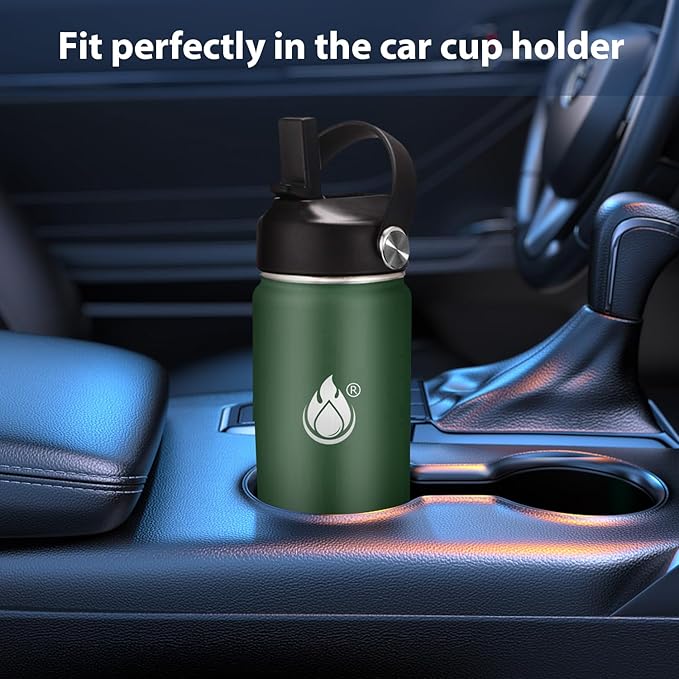 Insulated Water Bottle 40 oz with Straw, Stainless Steel Wide Mouth Water Bottle, Double Wall Vacuum Leak Proof with Straw Lid & Spout Lid for Sports or Office, Keep Cold or Hot Up to 24 Hrs