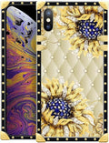 Compatible with iPhone XR Case, Sunflower Diamonds Leather Luxury Golden Decoration for Girl Women Soft TPU Shockproof Protective Hard PC Back for iPhone XR