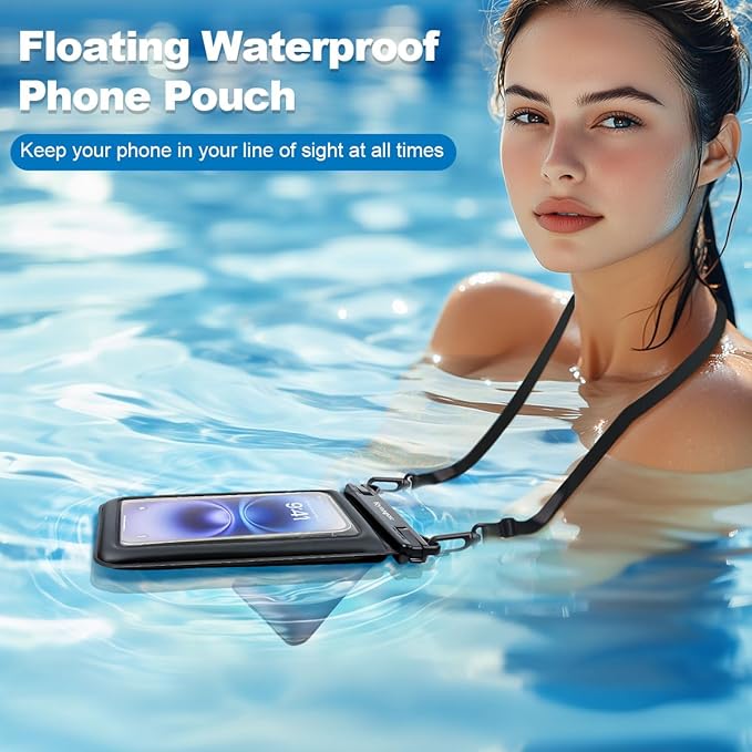 [Up to 8.5''] Floating Waterproof Phone Pouch 2 Pack, IPX8 Double Space Waterproof Phone Case with Lanyard for iPhone 17 16 15 Pro Max, Galaxy S26 Ultra, Cellphone Dry Bag Beach Cruise Essentials 2026