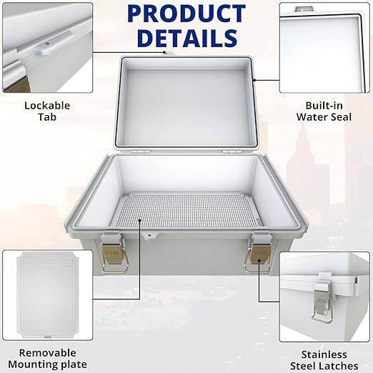 MAKERELE Large Junction Box Waterproof IP67 Plastic Outdoor Electrical Box and 3/4" NPT*2 Enclosure with Mounting Plate Suitable for Various Projects(16.1"*12.2"*7.1")