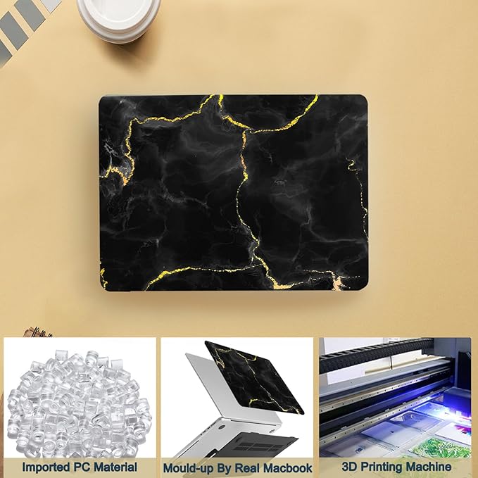 Case for New MacBook Pro 15 inch 2019 2018 2017 2016 Release (Model A1990 A1707),Anti-Fingerprint Hardshell Protective Case Cover & Keyboard Cover for Pro 15.3",Black Marble