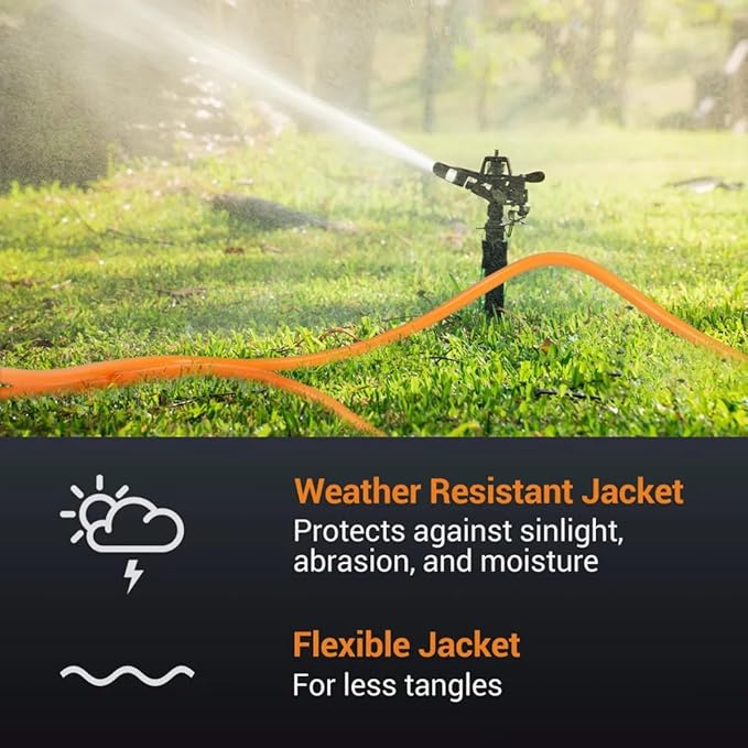 Outdoor Extension Cord Waterproof 50 FT, Orange 14/3 SJTW Heavy Duty, Flexible 100% Copper 3 Prong Extension Cord for Lawn, Garage,UL Listed