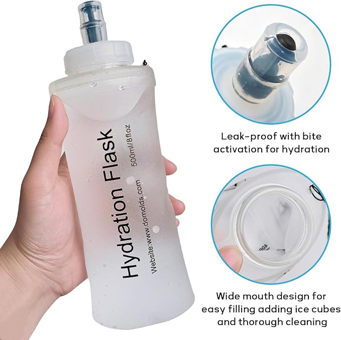 Soft Flask 700ML, TPU Collapsible Soft Water Bottle for Hydration Pack, Running Vest, Folding Water Bottle for Hiking, Cycling Hydration Flask - White