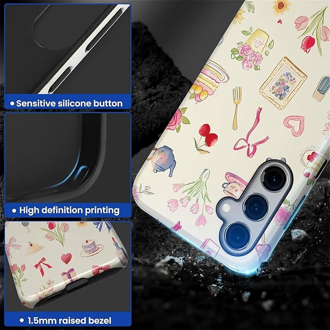 for Samsung Galaxy S24 Case,HL2 Aesthetic Bow Preppy Collage Hybrid 2 Layer Hard Shell Silicone Protective Pattern Design Case