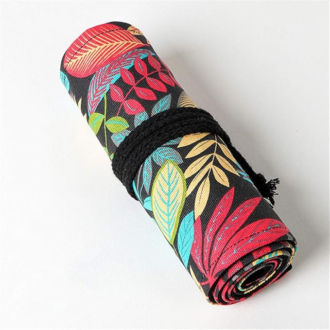 Funny live 24/36/48/72 Slots Colored Pencil Wrap Roll up Pen Holder Case Drawing Coloring Pencil Roll Organizer Stationery Case for Student Artist Traveler (Fallen leaves, 48 Slots)