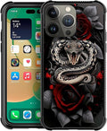 for iPhone 14 Pro Case, Entwined Rose Snake Pattern Graphic Design Girl Boy Soft Silicone Hard Acrylic Shock Protection for iPhone 14 Pro