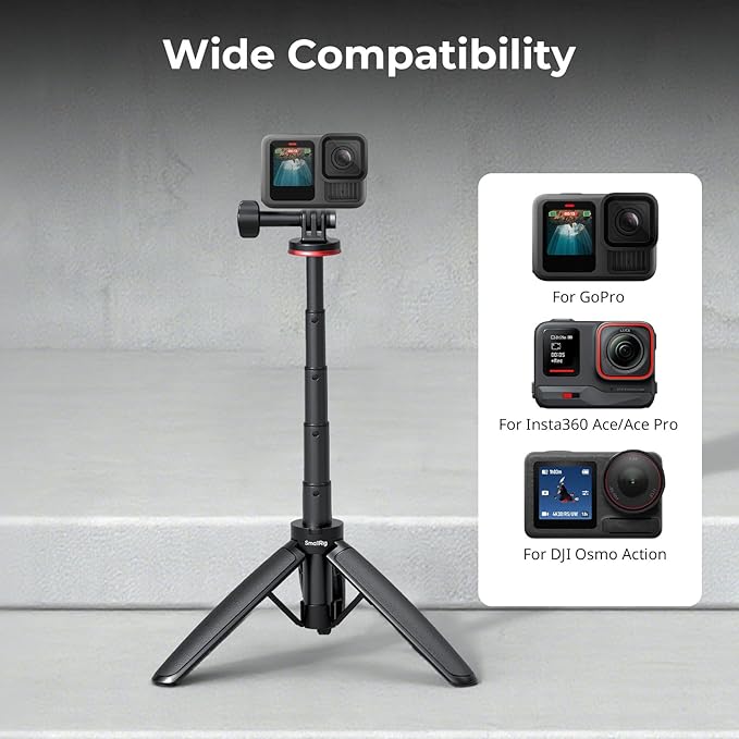 SMALLRIG Portable Action Camera Tripod in Carabiner Shape, 6.5-13.6in Extendable Selfie Stick, Mini Table Tripod for GoPro Hero 13/12/11, for DJI Osmo Action 5 pro/4/3, for Insta360 Ace Pro 2-5568