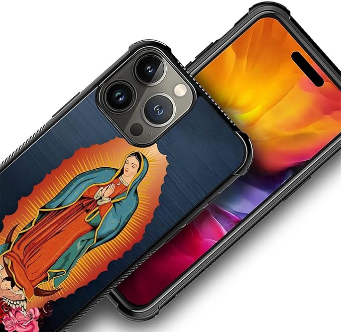 for iPhone 16 Pro Max Case, Red Virgen Guadalupe Pattern Graphic Design Girl Boy Soft Silicone Hard Acrylic Shock Protection for iPhone 16 Pro Max