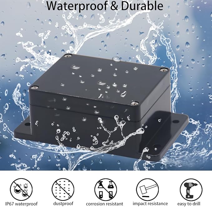2pcs Project Box ABS Black Electrical Boxes IP65 Outdoor Waterproof Box Electronic Junction Box Fixed Ear Power Enclosure with Cable Glands for DIY Project 3.94 x 2.68 x 1.97 inch
