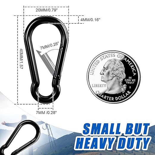 Small Carabiner Clip Hook, 1.57 inch 10 pcs Black Heavy Duty Spring Snap Hook Key Chain, Carabiners Clips for Outdoor Camping, Swing Set, Hammock, Hiking Travel, Fishing, Quick Link Keychain