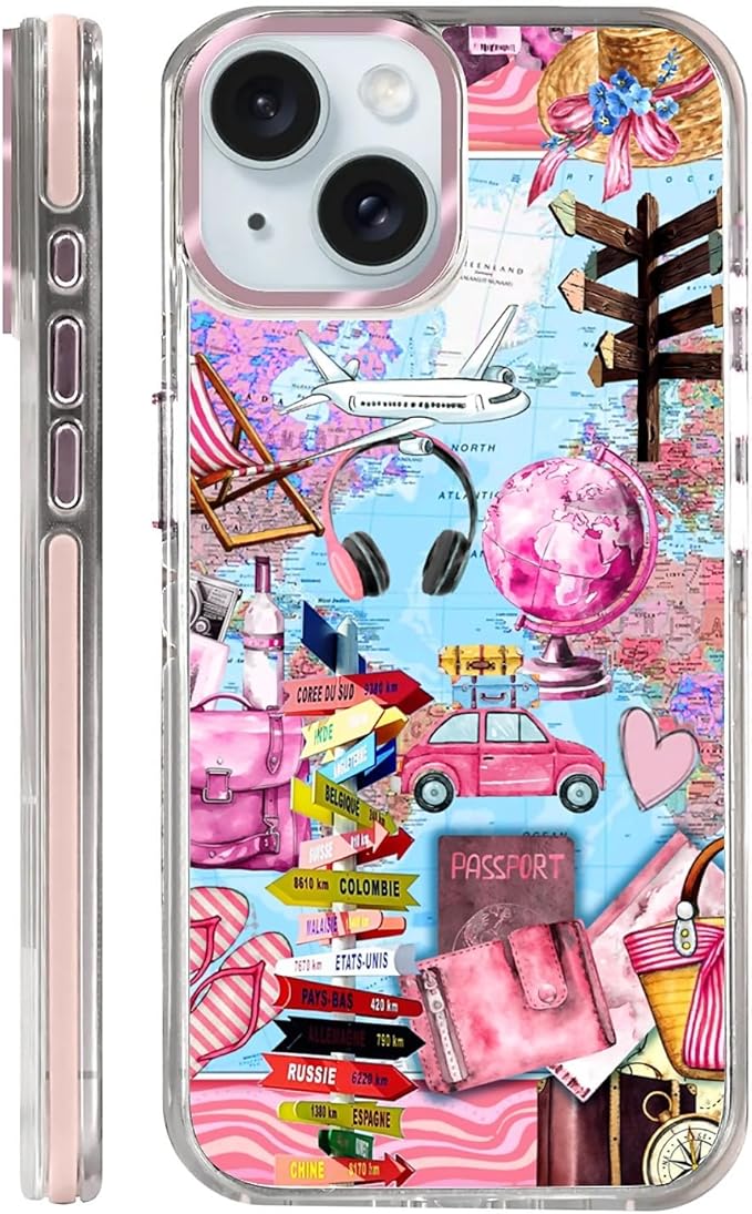 Case for iPhone 15,[Compatible with MagSafe],Cover Holiday Trip World Map Phone Case Design，for Women Girls Magnetic Clear Cover - Slim, Sleek, & Shockproof Protection