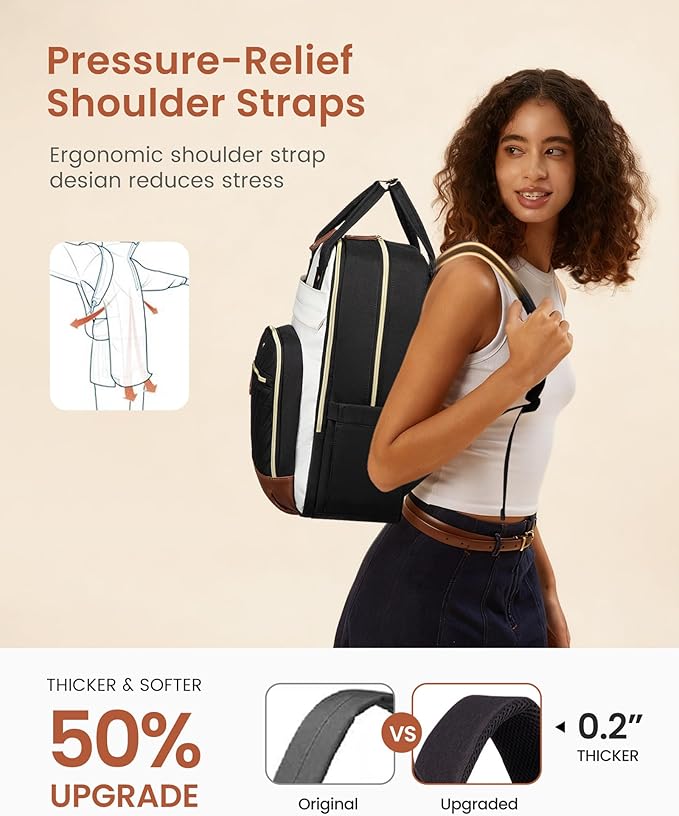 LOVEVOOK Laptop Backpack for Women with Giant Tumbler Holder Pocket,17 inch School College Book Bag Nurse Teacher Backpack,Waterproof Work Travel Backpack Purse Laptop Computer Bag, Beige-Pink-Pink