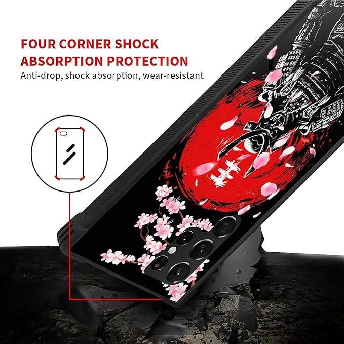 for Samsung Galaxy S22 Ultra Case, Sakura Japanese Samurai Pattern Graphic Design Girl Boy Soft Silicone Hard Acrylic Shock Protection for Samsung Galaxy S22 Ultra