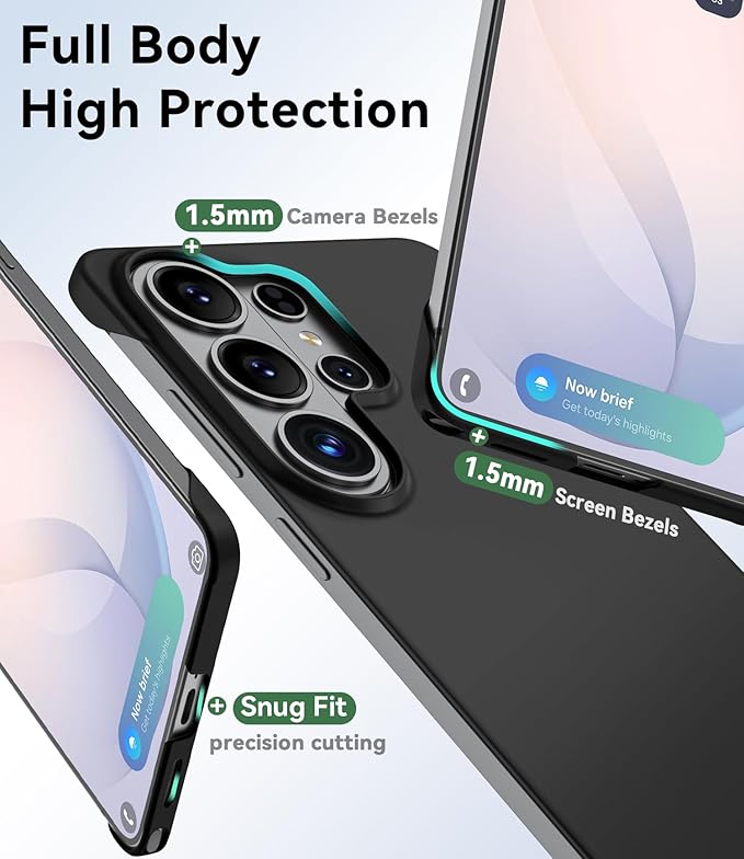 GRECAZO Slim Borderless for Samsung Galaxy S26 Plus Phone Case 6.7"(2026) Ultra-Thin Lightweight Frameless Matte Hard PC Cover Case with Pull Ring Minimalist Non Slip Rope-Black
