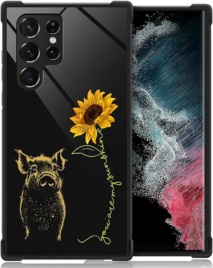 for Samsung Galaxy S23 Ultra Case, Pig Sunflower Yellow Sunshine Pattern Graphic Design Girl Boy Soft Silicone Hard Acrylic Shock Protection for Samsung Galaxy S23 Ultra