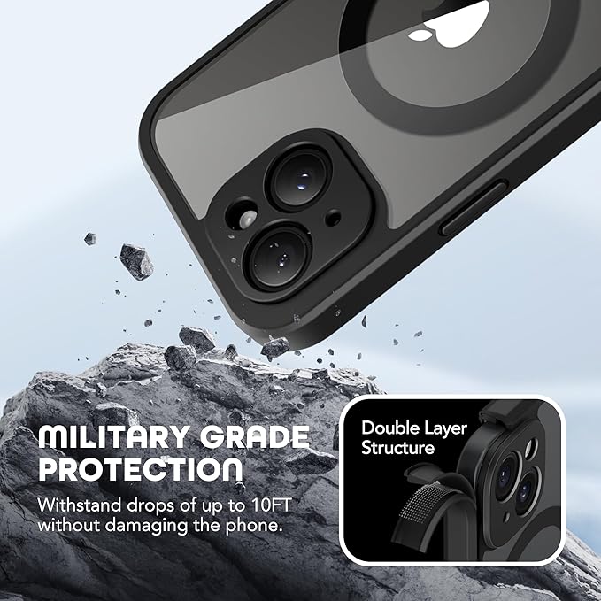 TIESZEN for iPhone 15 Case, Compatible with MagSafe, Built-in Privacy Screen Protector and Camera Protection, Anti Spy Full Body Dustproof Shockproof Hard Phone Case 6.1", Black