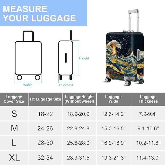 ANNA QUEEN Ocean Waves Travel Luggage Cover -Stretchable Airplane Suitcase Protector Sleeve,Universal Washable Fit for 28-30 Inch Checked Baggage,Water Resistant Durable Luggage Protector,L