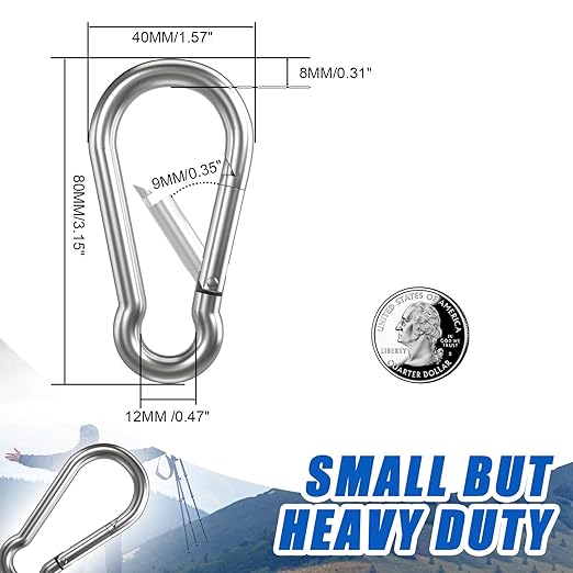 Carabiner Clip Hooks, 52pcs 3.15 inch Carabiners Heavy Duty, Galvanized Iron Spring Snap Hook Fits Camping Hiking, Metal Clips for Keychain Keys Rings