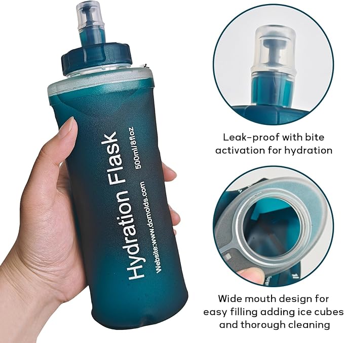 Soft Flask 700ML, TPU Collapsible Soft Water Bottle for Hydration Pack, Running Vest, Folding Water Bottle for Hiking, Cycling Hydration Flask - Slate Blue