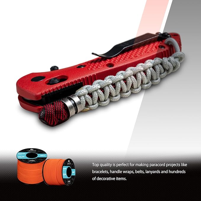 Abma Cord 2.4mm Paracord 275 100ft Nylon Rope 4 Strands Tactical Parachute Cord - Max. 275lbs - Red