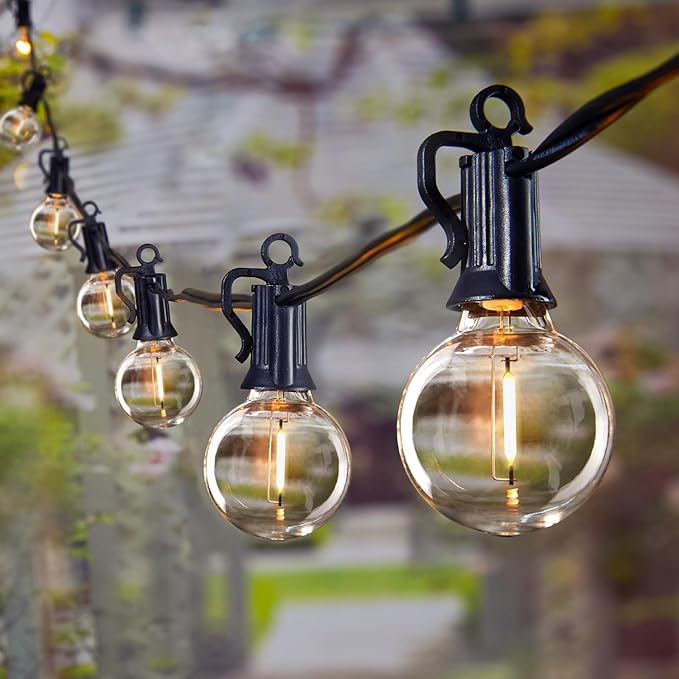 Brightown LED Outdoor String Lights Patio Lights 100FT with 104 LED Bulbs, Shatterproof Weatherproof Commercial Hanging Light for Backyard Bistro Pergola Party Decor, E12 Socket Base, 2200K, Black