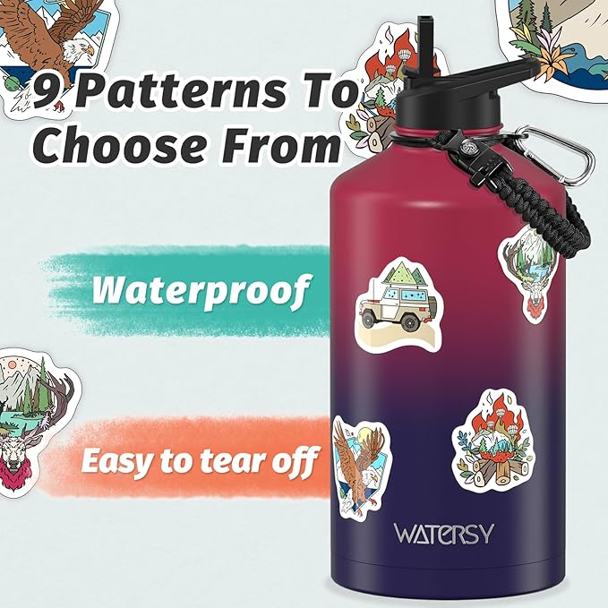 1 Gallon Water Bottle Insulated(Cold for 48 Hrs),BPA Free&Leak Proof,128oz Stainless Steel Water Jug,Large Water Bottle with Straw Spout Lids for Gym,Hiking,Camping&Travel,Red Purple