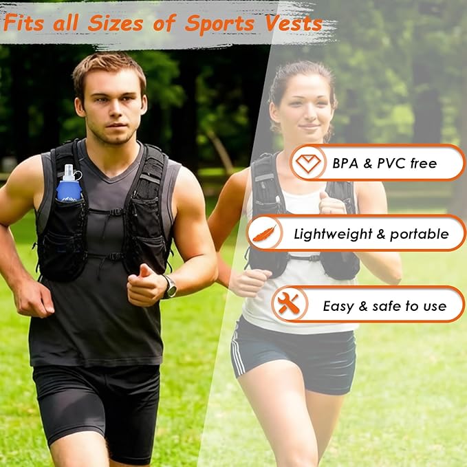 Flexible Running Bottles - Two Pack: 500ml/17oz, Foldable, BPA/PVC Free Soft Flask for Hydration Vests and Running Packs,Collapsible Leak-proof Pocket Bottle for Jogging, Hiking, Cycling, Climbing