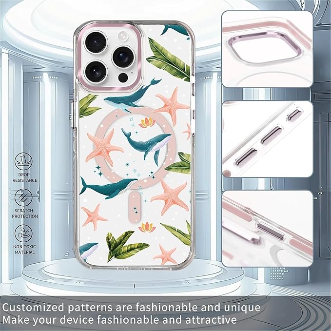 Case for iPhone 14 Pro Max,[Compatible with MagSafe],Sealife Whale Ocean Wildlife Clear Phone Case Design，for Women Girls Magnetic Clear Cover - Slim, Sleek, & Shockproof Protection