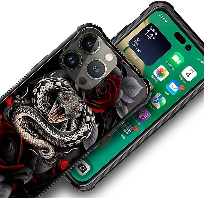 for iPhone 13 Pro Max Case, Entwined Rose Snake Pattern Graphic Design Girl Boy Soft Silicone Hard Acrylic Shock Protection for iPhone 13 Pro Max