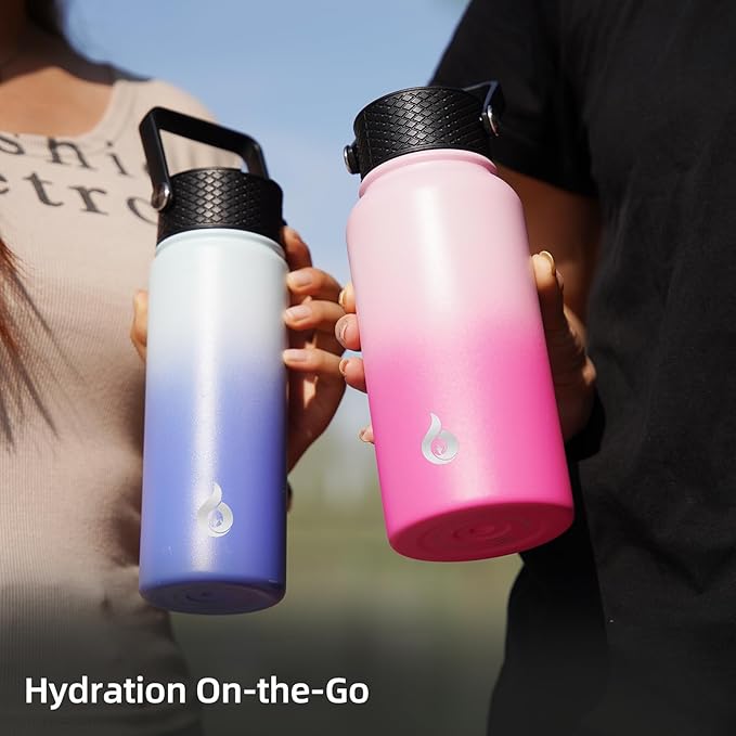 BJPKPK Insulated Water Bottles with Straw Lid, 40oz Stainless Steel Water Bottles with 3 Lids, BPA Free Leakproof Thermo, Tumblers, Cups for Sports, Gym-Carrara Marble