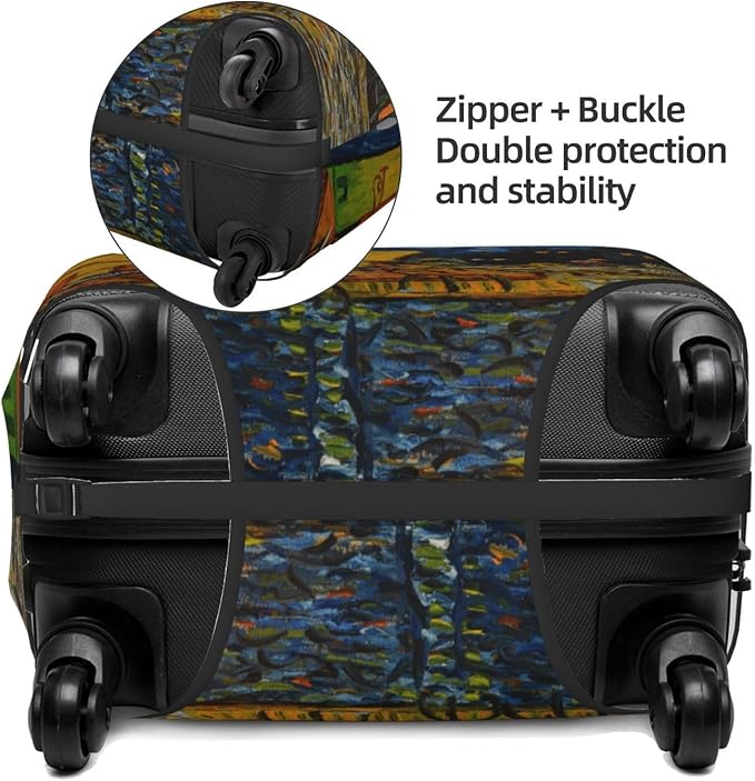 Van Gogh Cafe Terrace at Night Elastic Luggage Cover, Suitcase Protector For Travel (Fits 25-28 Inch Luggage)