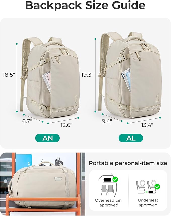 BAGSMART Travel Backpack Women, 15.6 Inch Carry On Backpack Flight Approved, TSA Approved Personal Item Travel Bag, Water Resistant Weekender Bag Luggage Daypack, Beige