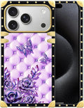 for iPhone 17 Pro Case Luxury Golden Decoration for Girl Women Soft TPU Shockproof Protective Hard PC Back for iPhone 17 Pro Crazy Pattern Purple Butterfly Flowers Leaf