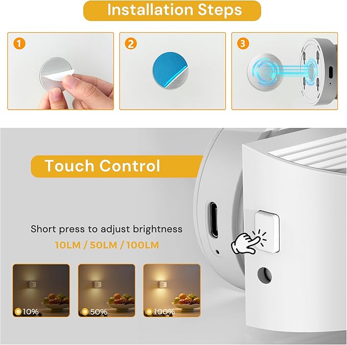 L LOHAS LED Motion Sensor Night Light, Rechargeable Stair Lights Indoor, Portable Warm White Motion Sensor Light Indoor, Battery Operated for Bedrooms, Hallway, Stairway & Bathrooms[2 Pack]