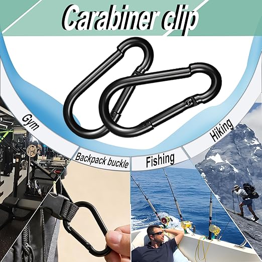 Black Carabiner, Heavy Duty Galvanized Steel Spring Snap Hook Carabiner Clips with 550LBS Holding Capacity, Ideal for Outdoor, Hammock, Swing and Travel (15PCS M8 3Inch)