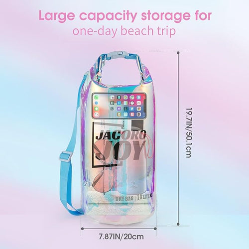 10L Dry Bag Iridescent TPU Waterproof Beach Bag for Kayaking Boating Swimming Rafting