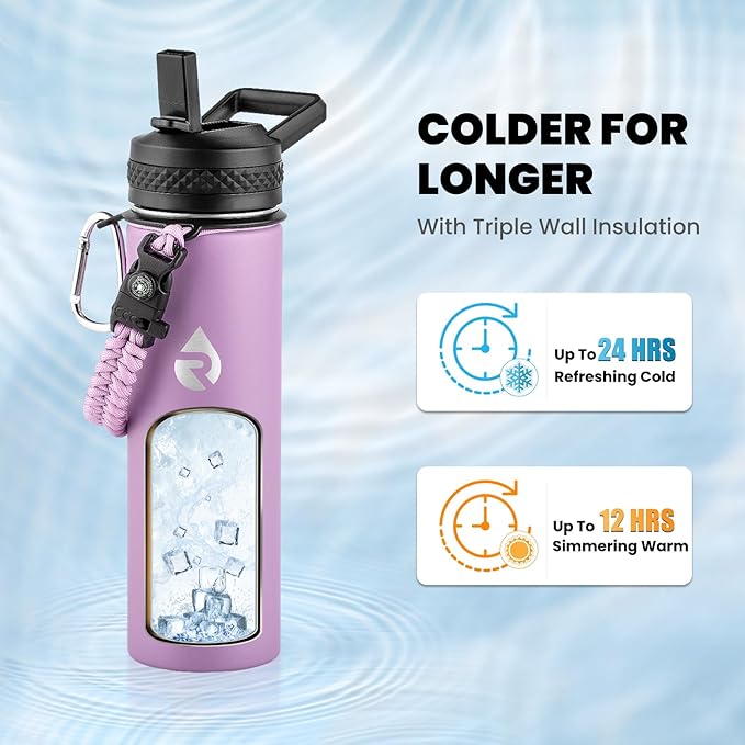 RAYMYLO Insulated Water Bottle 20 oz, Triple Wall Vacuum Stainless Steel (Cold for 24Hrs, Hot for 12Hrs), Leak Proof & Non-BPA, Kids Water Bottle Jug for School with Straw Spout Lids