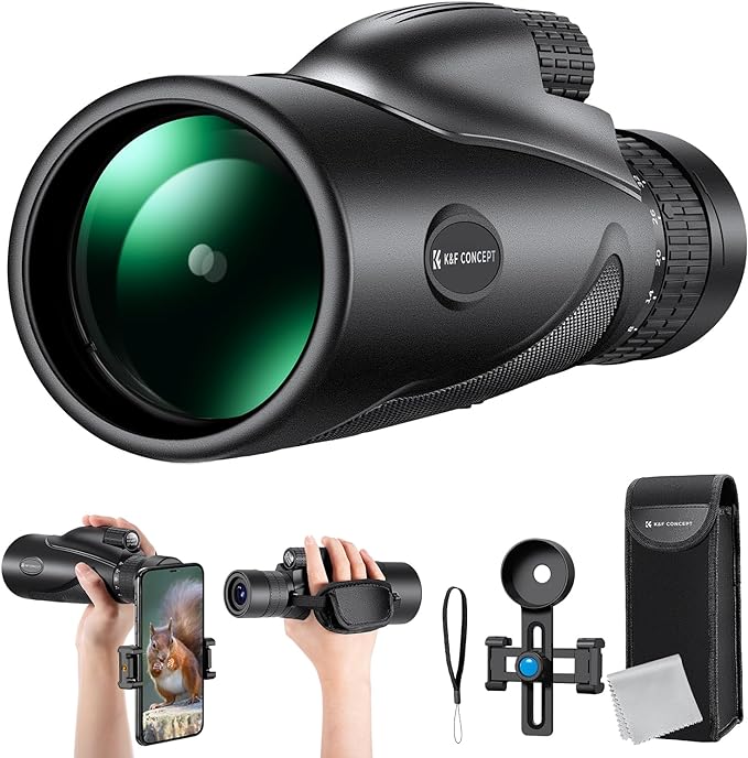 K&F Concept 8-32X50 Zoom Monocular - High Power Dual Focus Prism Compact Monoculars for Kids Adults, with Phone Adapter, Low Light Night Vision, FMC Lens for Bird Watching Hunting Travel Camping Starg