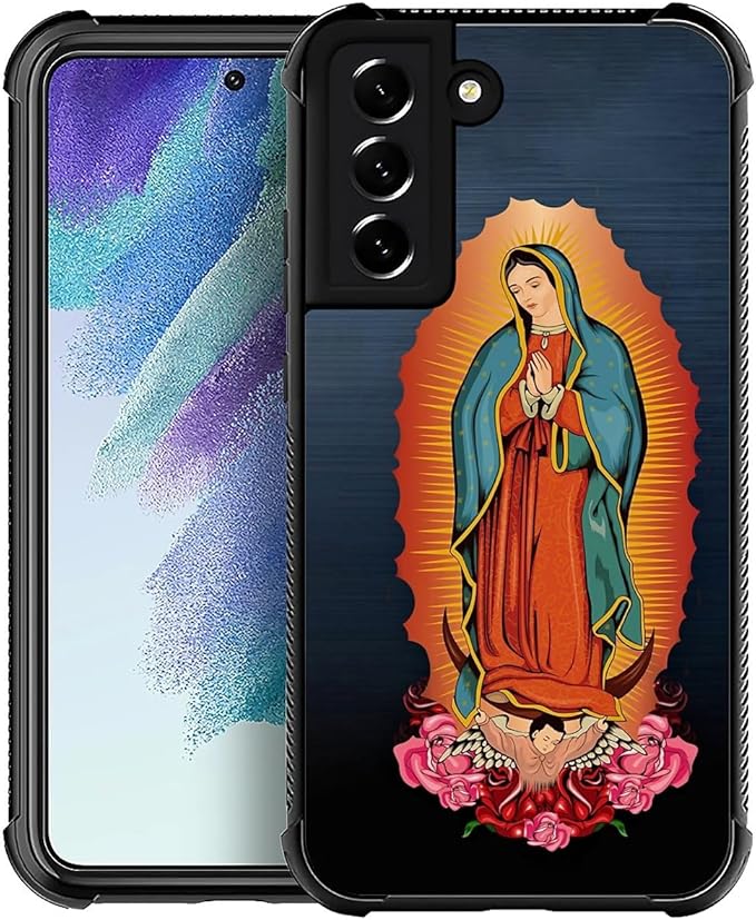 for Samsung Galaxy S21 FE Case, Red Virgen Guadalupe Pattern Graphic Design Girl Boy Soft Silicone Hard Acrylic Shock Protection for Samsung Galaxy S21 FE