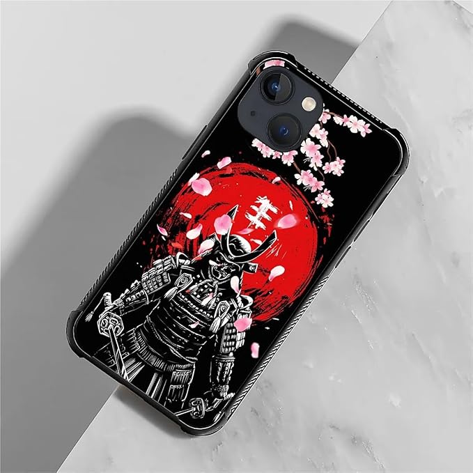 for iPhone 13 Mini Case, Sakura Japanese Samurai Pattern Graphic Design Girl Boy Soft Silicone Hard Acrylic Shock Protection for iPhone 13 Mini
