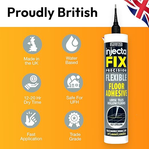 Floor-Fix Pro 10.1 Fl Oz The Original Extra Strength - Fix Loose & Hollow Tiles, Repair Squeaky Wood Floor- All in One 5/64” Syringe Tip + Self Clearing Steel Tip (6)