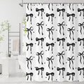 Black Bow Shower Curtain, Black and White Modern Aesthetic Bowknot with Polka Dot Cute Girly Bathroom Curtain Waterproof Fabric Machine Washable with Hooks, 72" Wx84 L