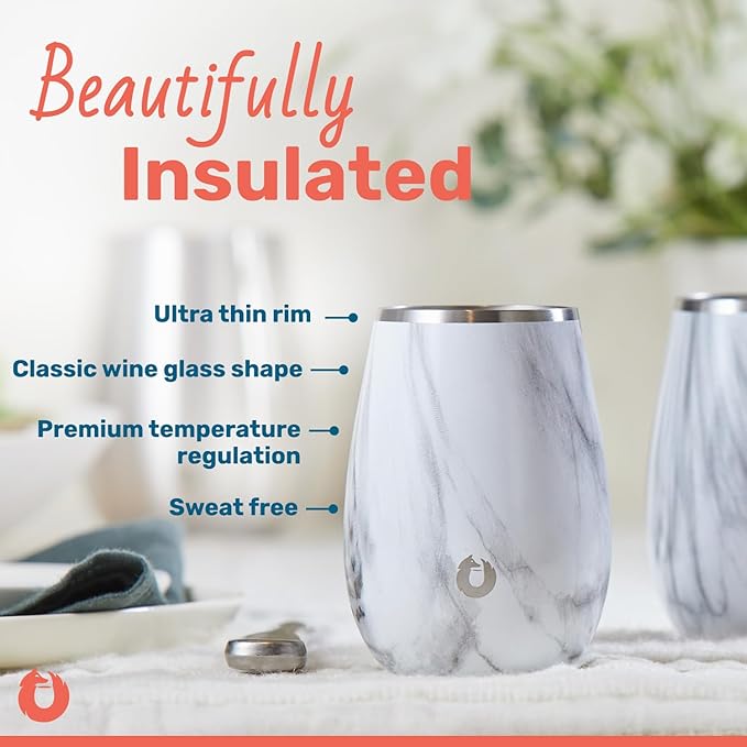 SNOWFOX Premium Vacuum Insulated Stainless Steel Classic White Wine Glass, Set of 2, Chilled Wine Stays Icy Cold, Lightweight Stemless Cocktail Glasses,Elegant Home Entertaining Barware,8oz,Black/Gold